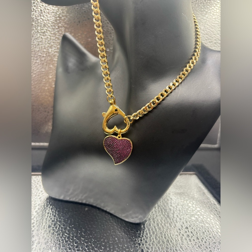 Gold Heart Pendant Necklace With Purple stone Necklace